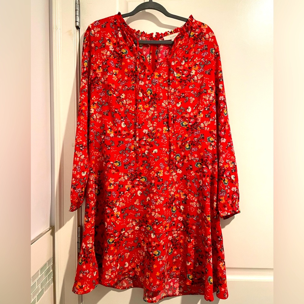 Ann Taylor Loft Red Floral Dress 16P NWT